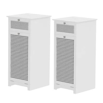 Artiss 2X Laundry Hamper Cabinet White Rattan with Tilt Out Hamper Drawer and Removable Baskets 2 Pack