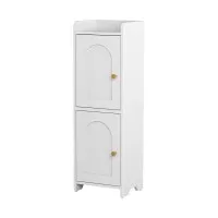 Artiss Slim 2-Tier Bathroom Storage Cabinet White with Adjustable Shelves Arched Doors 25x20x75cm Anti-Tip