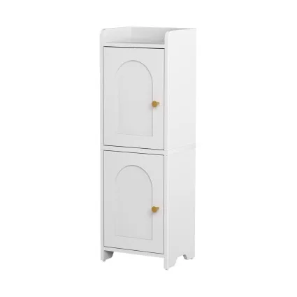 Artiss Slim 2-Tier Bathroom Storage Cabinet White with Adjustable Shelves Arched Doors 25x20x75cm Anti-Tip