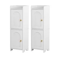 Artiss Set of 2 Slim Bathroom Storage Cabinets 2-Tier Adjustable Shelves White Space Saving 25x20x75cm