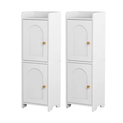 Artiss Set of 2 Slim Bathroom Storage Cabinets 2-Tier Adjustable Shelves White Space Saving 25x20x75cm