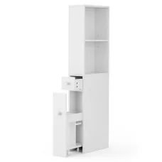Artiss White Bathroom Cabinet 135cm – Slim Storage Organiser with Adjustable Shelves, Slide-Out Drawer & 3-Wheel Unit