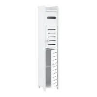 Artiss 3-Tier Slim Bathroom Storage Cabinet White with Toilet Paper Holder Adjustable Shelf and Louver Door