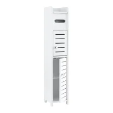 Artiss 3-Tier Slim Bathroom Storage Cabinet White with Toilet Paper Holder Adjustable Shelf and Louver Door
