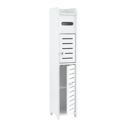 Artiss 3-Tier Slim Bathroom Storage Cabinet White with Toilet Paper Holder Adjustable Shelf and Louver Door