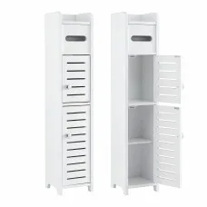 Artiss 2 Slim 3-Tier Bathroom Storage Cabinets White MDF with Toilet Paper Holder Adjustable Shelf Anti-Tip