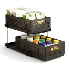 Artiss Under Sink Organiser 21cm 2 Tier Pull-Out Baskets with Adjustable Dividers Black Modular Storage