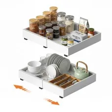 Artiss 2 Pack Pull Out Drawers Expandable 31.5–47cm Cabinet Organiser White Steel Slide Out Shelves 2 Drawer