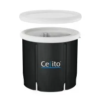 Weisshorn Portable Ice Bath Tub 75x75cm Inflatable Folding Spa, 300L, Oxford Cloth, 6 Legs, Drain, Cover, Black