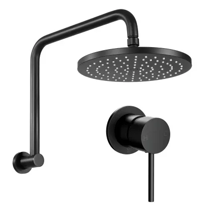 Cefito Matte Black 20cm Rain Overhead Swivel Shower Head with Solid Brass Wall Mixer Set 9L/min WELS