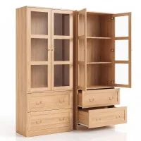 Artiss Buffet Sideboard Cabinets Set of 2 180cm Clear Doors Adjustable Shelves Drawers Soft-Close Wood