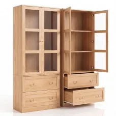Artiss Buffet Sideboard Cabinets Set of 2 180cm Clear Doors Adjustable Shelves Drawers Soft-Close Wood