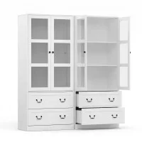 Artiss Buffet Sideboard Cabinets Set of 2 180cm White Clear Doors with Adjustable Shelves