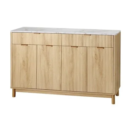 Artiss 140cm Buffet Sideboard Cabinet with Marble Effect Top, Fluted Doors, 2 Drawers and Adjustable Shelves Pine