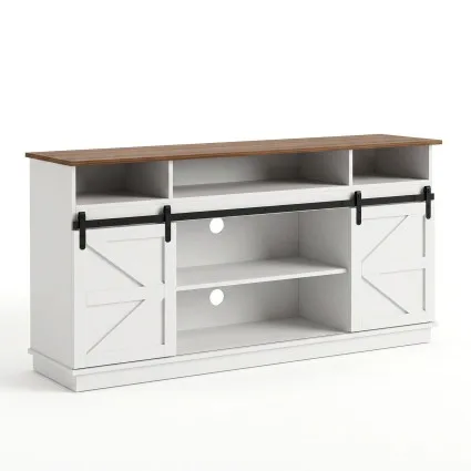 Artiss 150cm Buffet Sideboard Cabinet with Sliding Barn Doors, Adjustable Shelves and 3-Tier Storage White