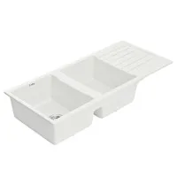 Cefito Double Bowl Granite Kitchen Sink 116x50cm - White, Scratch & Heat Resistant, 10-year warranty, Premium Quality