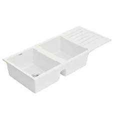 Cefito Double Bowl Granite Kitchen Sink 116x50cm - White, Scratch & Heat Resistant, 10-year warranty, Premium Quality