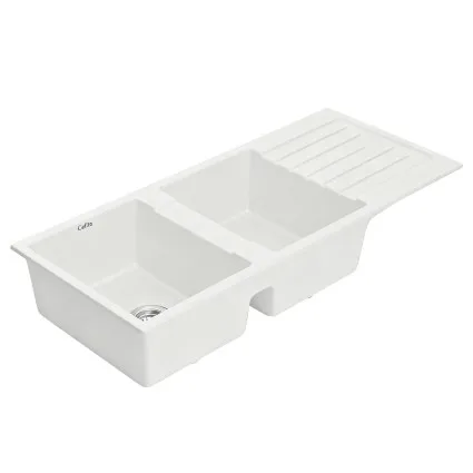 Cefito Double Bowl Granite Kitchen Sink 116x50cm - White, Scratch & Heat Resistant, 10-year warranty, Premium Quality