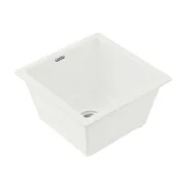 Cefito 38x38cm White Granite Kitchen Sink - Durable Single Bowl, Heat & Scratch Resistant, Easy Clean R15 Corners