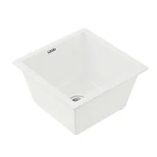Cefito 38x38cm White Granite Kitchen Sink - Durable Single Bowl, Heat & Scratch Resistant, Easy Clean R15 Corners