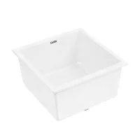 Cefito 45x45cm White Granite Kitchen Sink - Single Bowl, Heat & Scratch Resistant, Food Grade Material, 10-year warranty