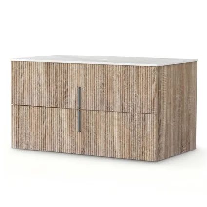 Cefito 900mm Vanity Unit: Wall-Hung Pine Timber Front, Carrara White Stone, Soft-Close Drawers, Moisture-Resistant
