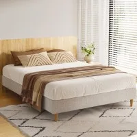 Artiss Queen Size Bed Frame, Faux Linen, Beige, 217x160x33cm - Stylish Hardwood Slat Support for Cosy Sleep