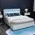 Artiss Cole Double Size Bed Frame with LED Lighting, Gas Lift Storage, PVC Leather Upholstery, White - Easy Assembly
