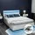 Artiss Queen Bed Frame White, LED Lights, Gas Lift Storage, PVC Leather, High-Density Foam, Steel/Wood Construction