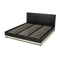 Artiss LUMI King Size LED Gas Lift Bed Frame Black Upholstered Storage with LED Lighting 16 Colours 4 Modes