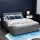 Artiss Nino Queen Size Gas Lift Bed Frame, Grey - Faux Linen Upholstery, Storage, Steel Frame, Padded Headboard