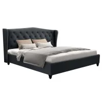 Artiss King Size Bed Frame - Charcoal Pier, French Provincial Design, Linen Upholstery, Steel Frame, Tufted Headboard