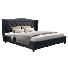 Artiss King Size Bed Frame - Charcoal Pier, French Provincial Design, Linen Upholstery, Steel Frame, Tufted Headboard