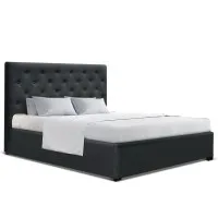 Artiss Double Size Gas Lift Bed Frame in Charcoal - Faux Linen, Storage, Scandinavian Design, Easy Assembly