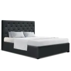 Artiss Double Size Gas Lift Bed Frame in Charcoal - Faux Linen, Storage, Scandinavian Design, Easy Assembly