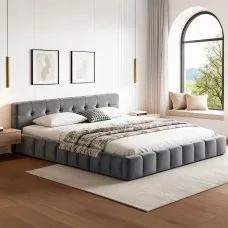 Artiss Queen Velvet Bed Frame HAVEN Plush Headboard Platform Base Grey Fits 153x203cm Mattress 300kg