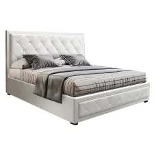 Artiss Tiyo Double Size Gas Lift Bed Frame in White - Premium PVC Leather, Storage, Scandinavian Design, Easy Assembly