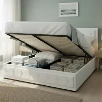 Artiss Tiyo Queen Size Gas Lift Bed Frame - White PVC Leather, Tufted Headboard, Storage, Heavy-Duty, Easy Assembly