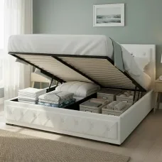 Artiss Tiyo Queen Size Gas Lift Bed Frame - White PVC Leather, Tufted Headboard, Storage, Heavy-Duty, Easy Assembly