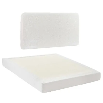 Artiss Queen Boucle Fabric Vacuum Compressed No Assembly Bed Frame with Foam Headboard 170x212cm Washable Cover