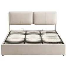 Artiss King Bed Frame Gas Lift Storage Three Drawers Adjustable Headboard 300kg Beige Platform Base