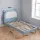 Artiss Kids King Single Upholstered Bear Bed Frame Blue White 180kg Capacity Child Safe Padding 118x213x107cm