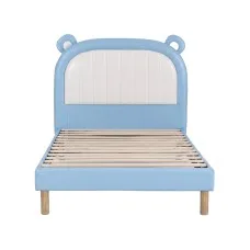 Artiss Kids King Single Upholstered Bear Bed Frame Blue White 180kg Capacity Child Safe Padding 118x213x107cm