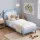 Artiss Kids King Single Upholstered Bear Bed Frame Blue White 180kg Capacity Child Safe Padding 118x213x107cm