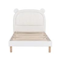 Artiss Kids AU King Single Upholstered Bed Frame Bear Ear Headboard Beige White Child Safe PVC Leather