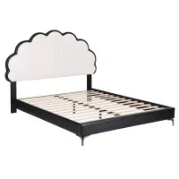 Artiss Queen Bed Frame with Adjustable Shell Headboard and PVC Upholstery White 13 Slats 300 kg Load
