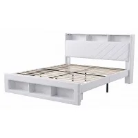 Artiss King Bed Frame with Storage, Charging Station, LED Lighting and Bouclé Padding White