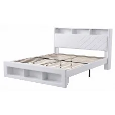 Artiss King Bed Frame with Storage, Charging Station, LED Lighting and Bouclé Padding White