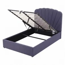 Artiss Double Bed Frame with Lift-Up Storage, USB and Type-C Charging Ports, Scallop Headboard Grey Blue