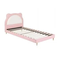 Artiss King Single Pink Kids Bed Frame Cute Kitty Upholstered Padded Headboard Waterproof PVC Leather